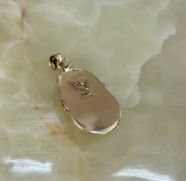 14K Gold Morenci Turquoise Navajo Handmade Pendant - Image 8