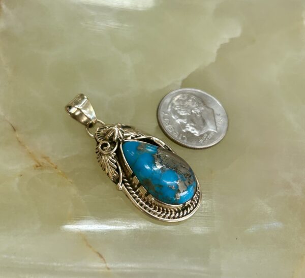 14K Gold Morenci Turquoise Navajo Handmade Pendant - Image 2