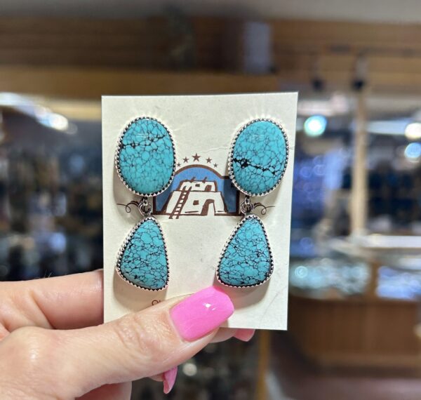 Spiderweb Turquoise Two Stone Sterling Silver G. Jim Navajo Handmade Earrings - Image 11