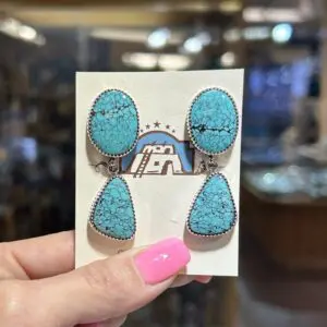 Spiderweb Turquoise Two Stone Sterling Silver G. Jim Navajo Handmade Earrings