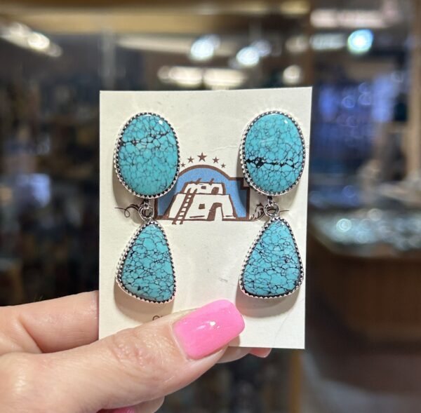 Spiderweb Turquoise Two Stone Sterling Silver G. Jim Navajo Handmade Earrings