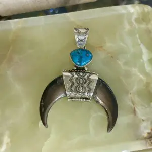 Real Bear Claw Morenci Turquoise Sterling Silver Naja Pendant with Sterling Silver Chain