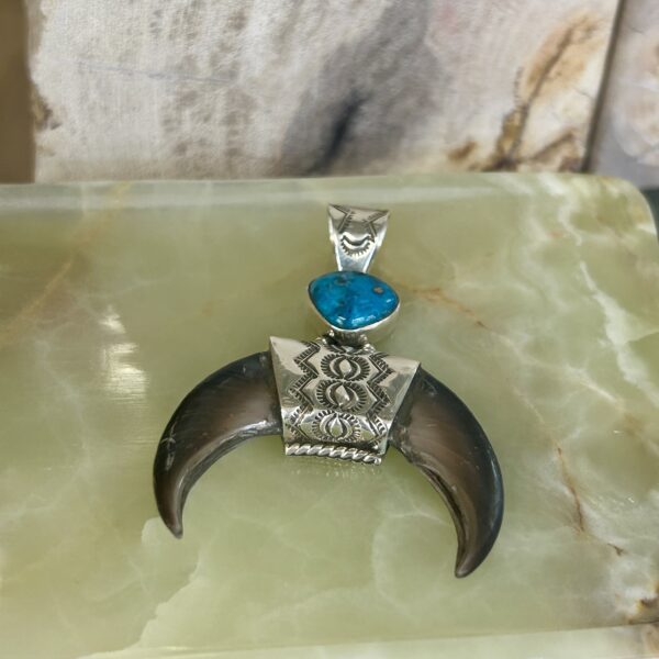 Real Bear Claw Morenci Turquoise Sterling Silver Naja Pendant with Sterling Silver Chain - Image 10