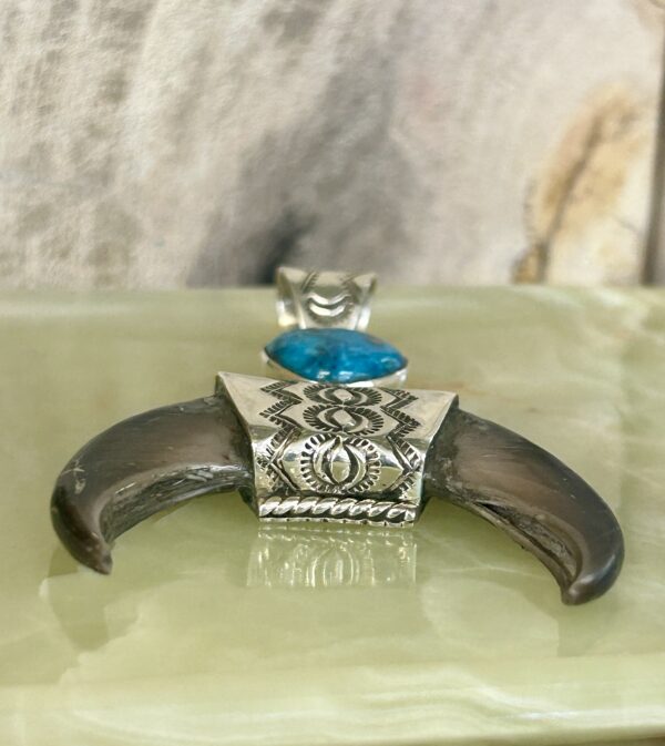 Real Bear Claw Morenci Turquoise Sterling Silver Naja Pendant with Sterling Silver Chain - Image 3