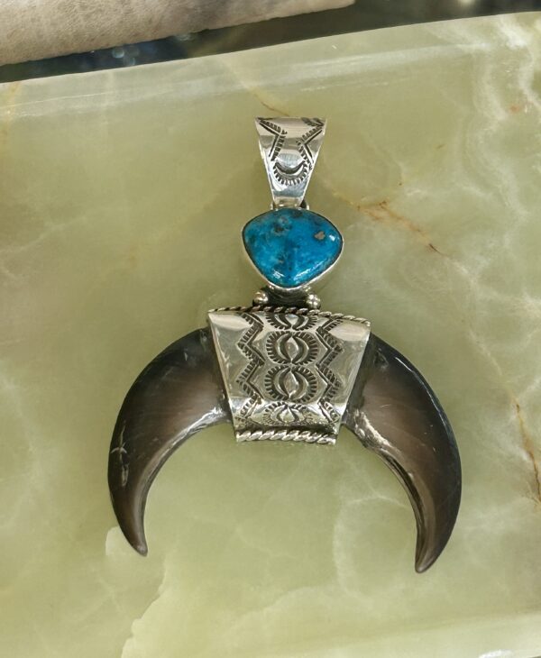 Real Bear Claw Morenci Turquoise Sterling Silver Naja Pendant with Sterling Silver Chain - Image 8