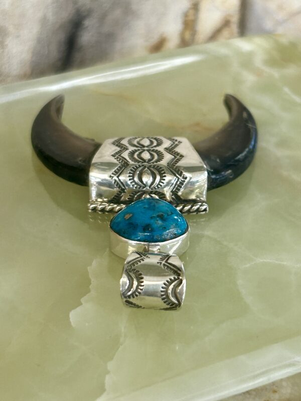 Real Bear Claw Morenci Turquoise Sterling Silver Naja Pendant with Sterling Silver Chain - Image 7