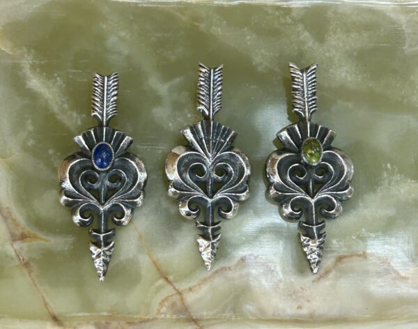 Navajo Handmade Sterling Silver Tufa Cast Turquoise, Lapis Feather Pendants - Image 6