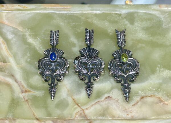 Navajo Handmade Sterling Silver Tufa Cast Turquoise, Lapis Feather Pendants