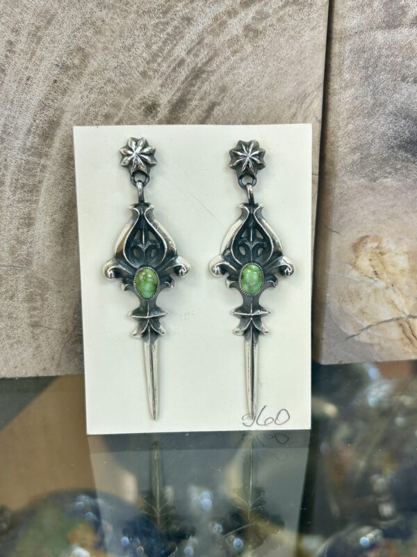 Denim Lapis with Opal Inlay Sterling Silver Onyx Navajo Handmade Post Dangle Earrings - Image 9