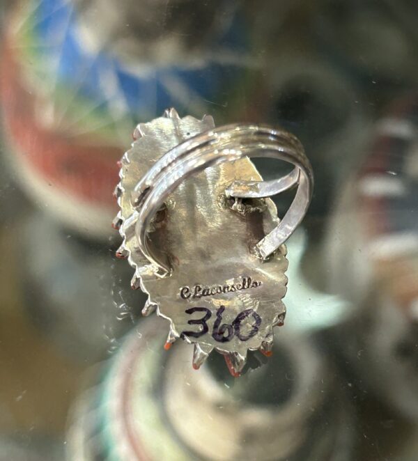 Zuni Needlepoint Coral and Sleeping Beauty Turquoise Sterling Silver Ring - Image 3