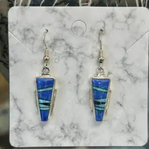Navajo Handmade Sterling Silver Denim Lapis with Opal Inlay Earrings