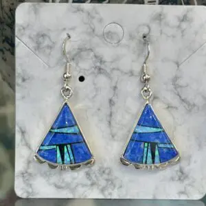 Navajo Handmade Denim Lapis with Opal Inlay Sterling Silver Triangle Earrings