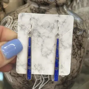 Navajo Handmade Sterling Silver Lapis Lazuli Dangle Drop Earrings
