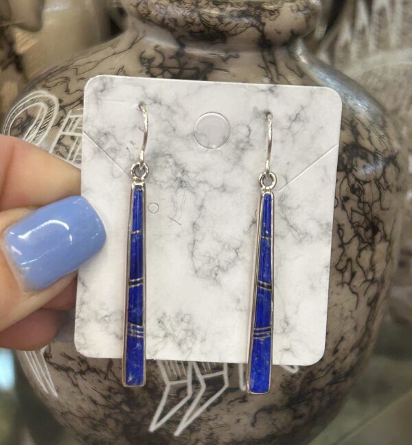Navajo Handmade Sterling Silver Lapis Lazuli Dangle Drop Earrings