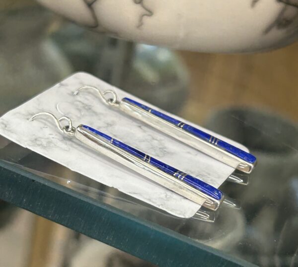 Navajo Handmade Sterling Silver Lapis Lazuli Dangle Drop Earrings - Image 7