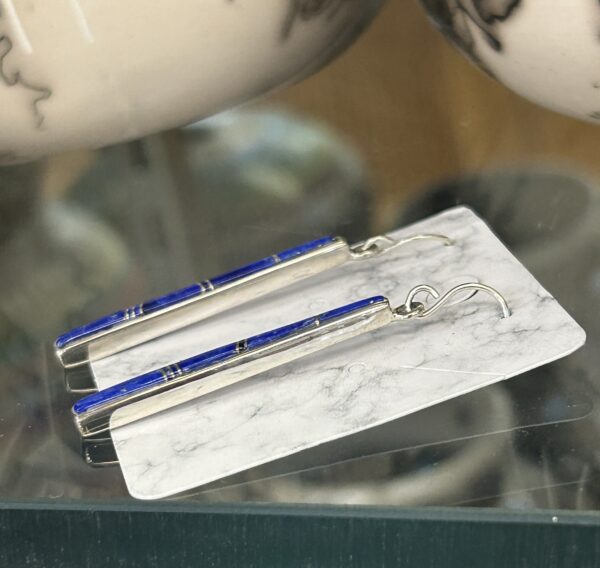 Navajo Handmade Sterling Silver Lapis Lazuli Dangle Drop Earrings - Image 3