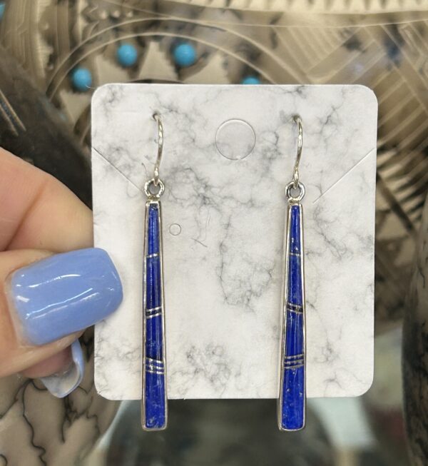 Navajo Handmade Sterling Silver Lapis Lazuli Dangle Drop Earrings - Image 5