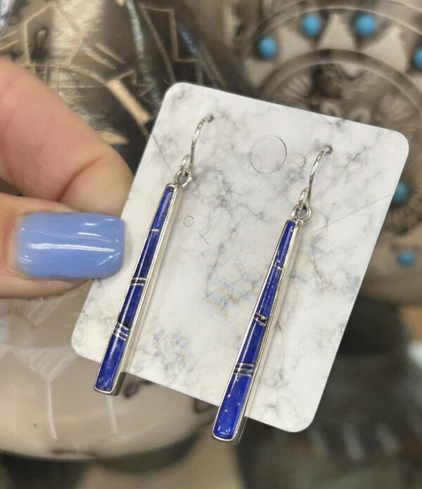 Navajo Handmade Sterling Silver Lapis Lazuli Dangle Drop Earrings - Image 6