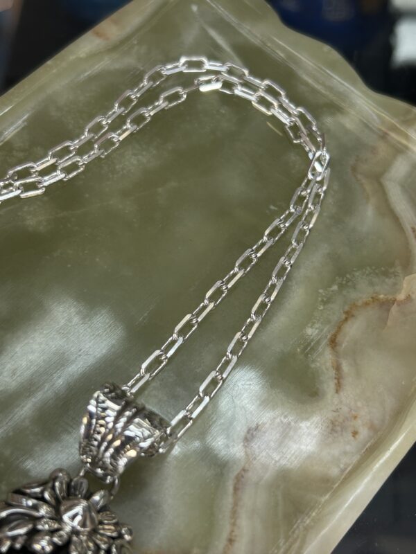Spiderweb Variscite Navajo Handmade Sterling Silver Bear Claw Pendant with Sterling Silver Chain - Image 10