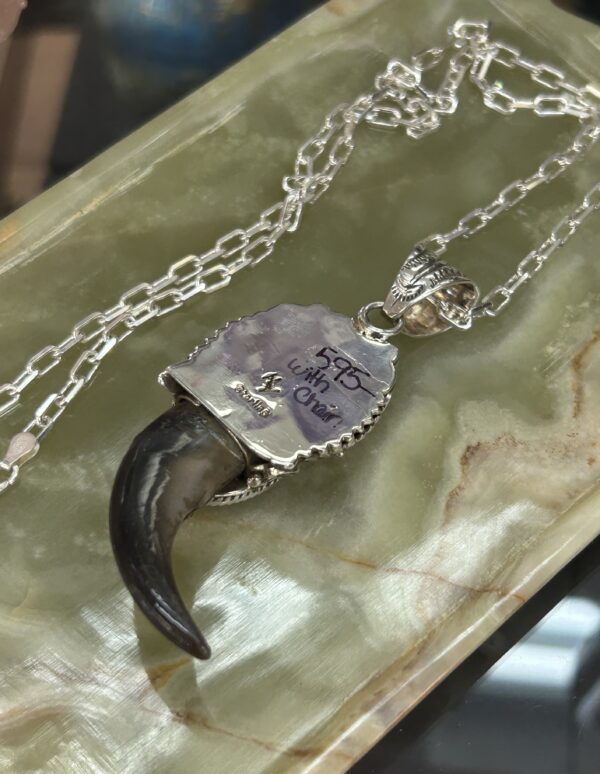 Spiderweb Variscite Navajo Handmade Sterling Silver Bear Claw Pendant with Sterling Silver Chain - Image 12
