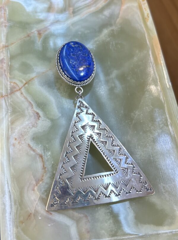 Lapis Lazuli Large Sterling Silver Triangular Handmade Earrings - Image 9