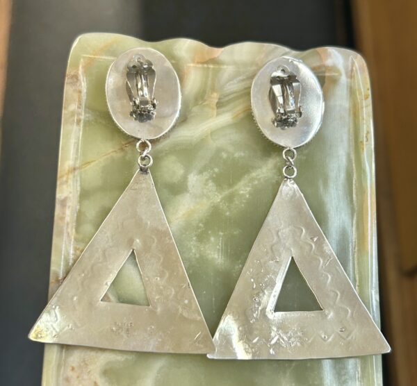Lapis Lazuli Large Sterling Silver Triangular Handmade Earrings - Image 5