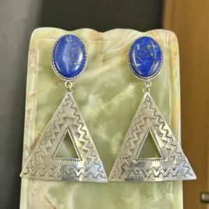 Lapis Lazuli Large Sterling Silver Triangular Handmade Earrings