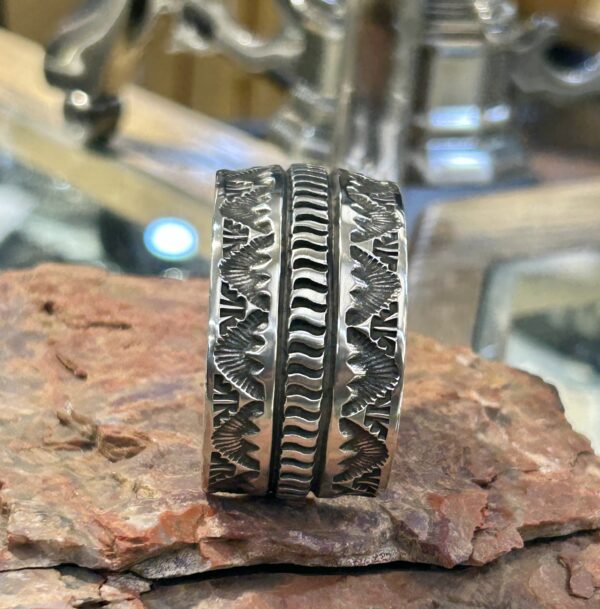 Elvira Bill Navajo Handmade Sterling Silver Thick Heavy Etched Cuff Bracelet - Image 4