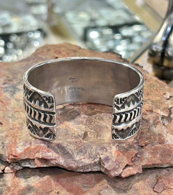 Elvira Bill Navajo Handmade Sterling Silver Thick Heavy Etched Cuff Bracelet - Image 5