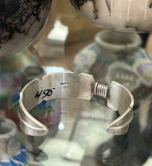 Sleeping Beauty Turquoise Sterling Silver Navajo Handmade Feather Shape Cuff Bracelet - Image 7