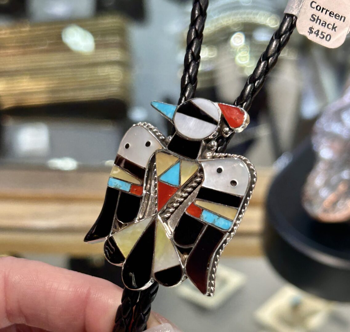 Zuni Handmade Sterling Silver Multistone Mother Of Pearl Thunderbird Bolo Ties - Image 22