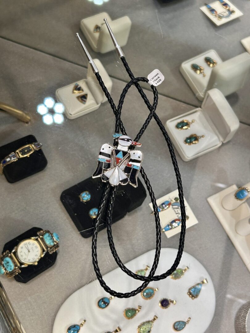 Zuni Handmade Sterling Silver Multistone Mother Of Pearl Thunderbird Bolo Ties - Image 20