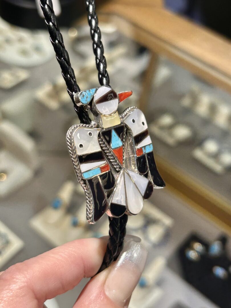 Zuni Handmade Sterling Silver Multistone Mother Of Pearl Thunderbird Bolo Ties - Image 19