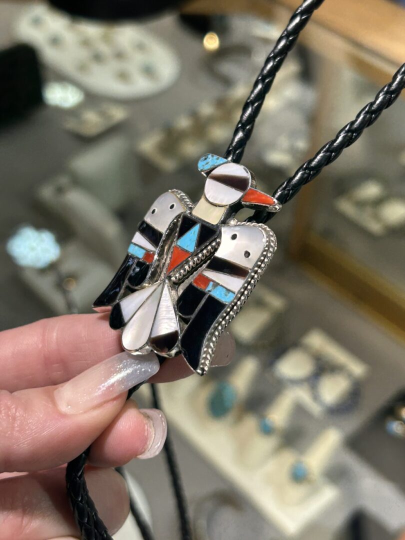 Zuni Handmade Sterling Silver Multistone Mother Of Pearl Thunderbird Bolo Ties - Image 18