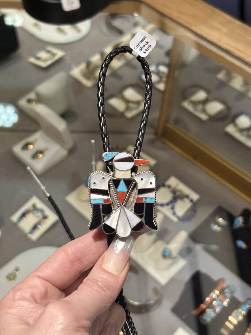 Zuni Handmade Sterling Silver Multistone Mother Of Pearl Thunderbird Bolo Ties - Image 17