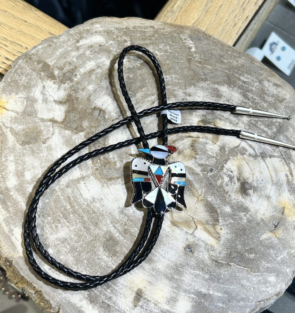 Zuni Handmade Sterling Silver Multistone Mother Of Pearl Thunderbird Bolo Ties - Image 14
