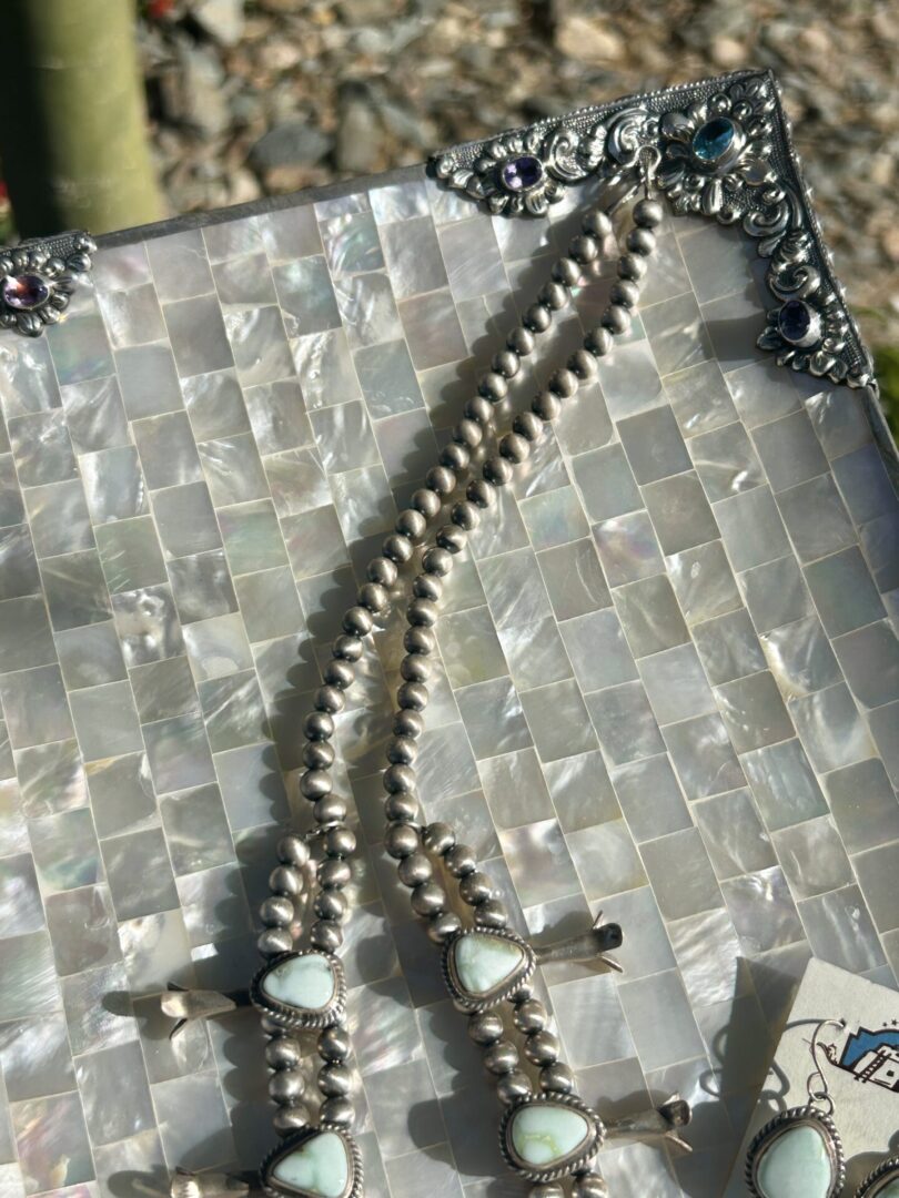 Palomino Turquoise Sterling Silver Navajo Handmade Squash Blossom Necklace Set - Image 8