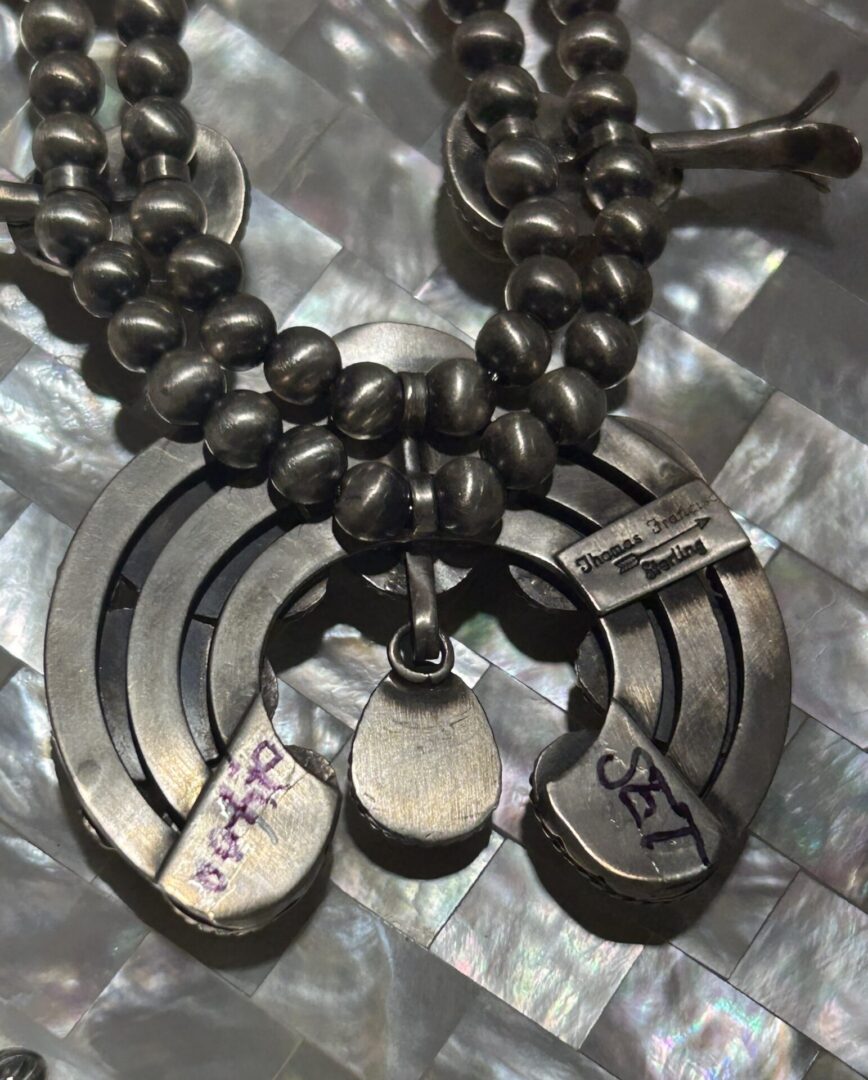 Palomino Turquoise Sterling Silver Navajo Handmade Squash Blossom Necklace Set - Image 3