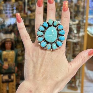 Large Cluster Turquoise Sterling Silver Navajo Handmade Ring