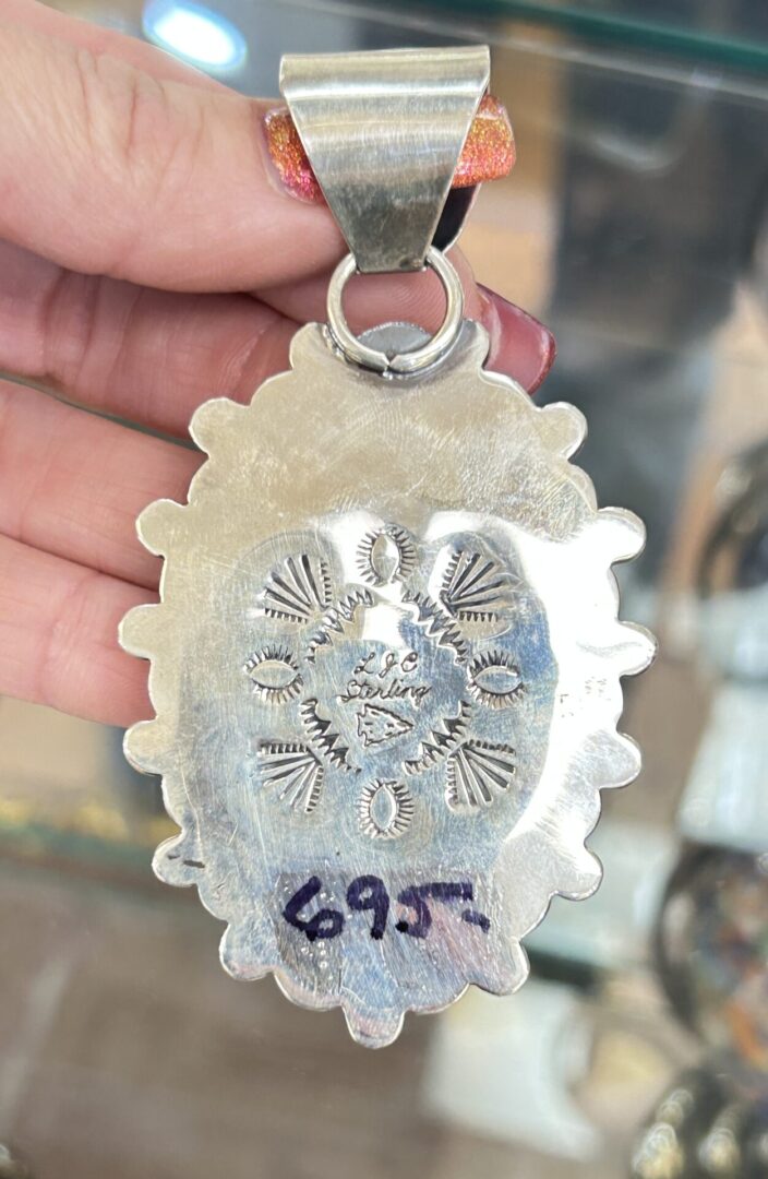 Navajo Handmade Sterling Silver Nevada Turquoise Cluster Large Pendant - Image 7