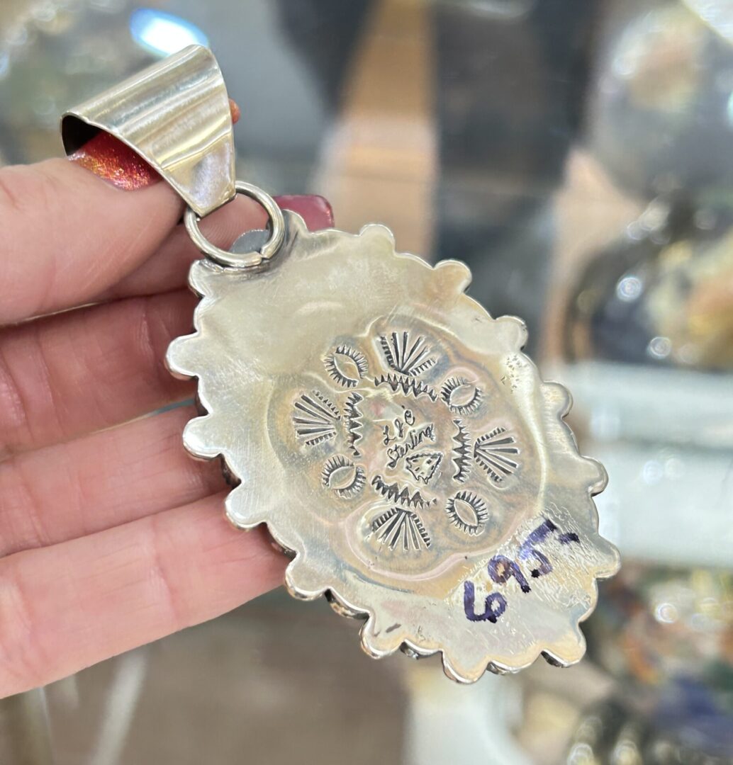 Navajo Handmade Sterling Silver Nevada Turquoise Cluster Large Pendant - Image 5