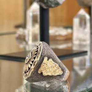 Henry Yazzie Navajo Handmade 14K Gold Sunface Symbolic Heavy Sterling Silver Mens Ring