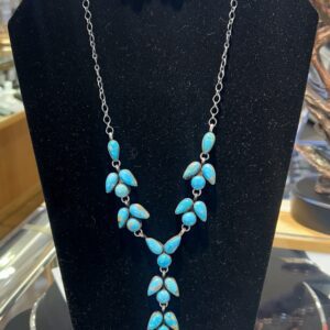 Navajo Handmade Sterling Silver Lariat Y Necklace Kingman Turquoise Three Stone Cluster Necklace and Earrings Set