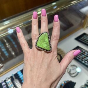 Navajo Teddy Yazzie Large Stone Gaspeite Sterling Silver Irregular Shape Ring