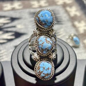 Golden Hills Three Stone Sterling Silver Navajo Handmade Long Ring